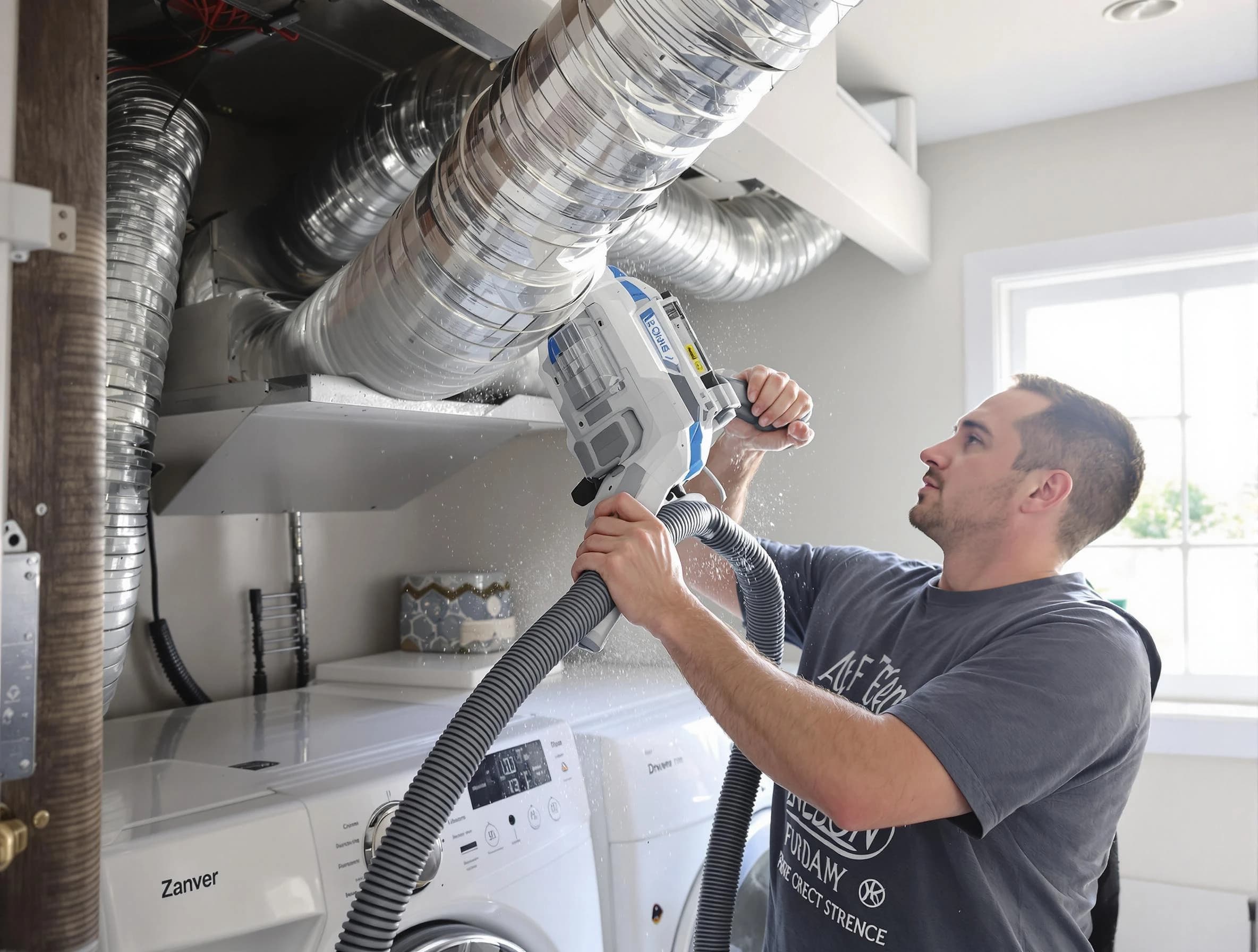 Glen Allen Dryer Vent Cleaning specialist cleaning deep within a dryer vent duct system in Glen Allen