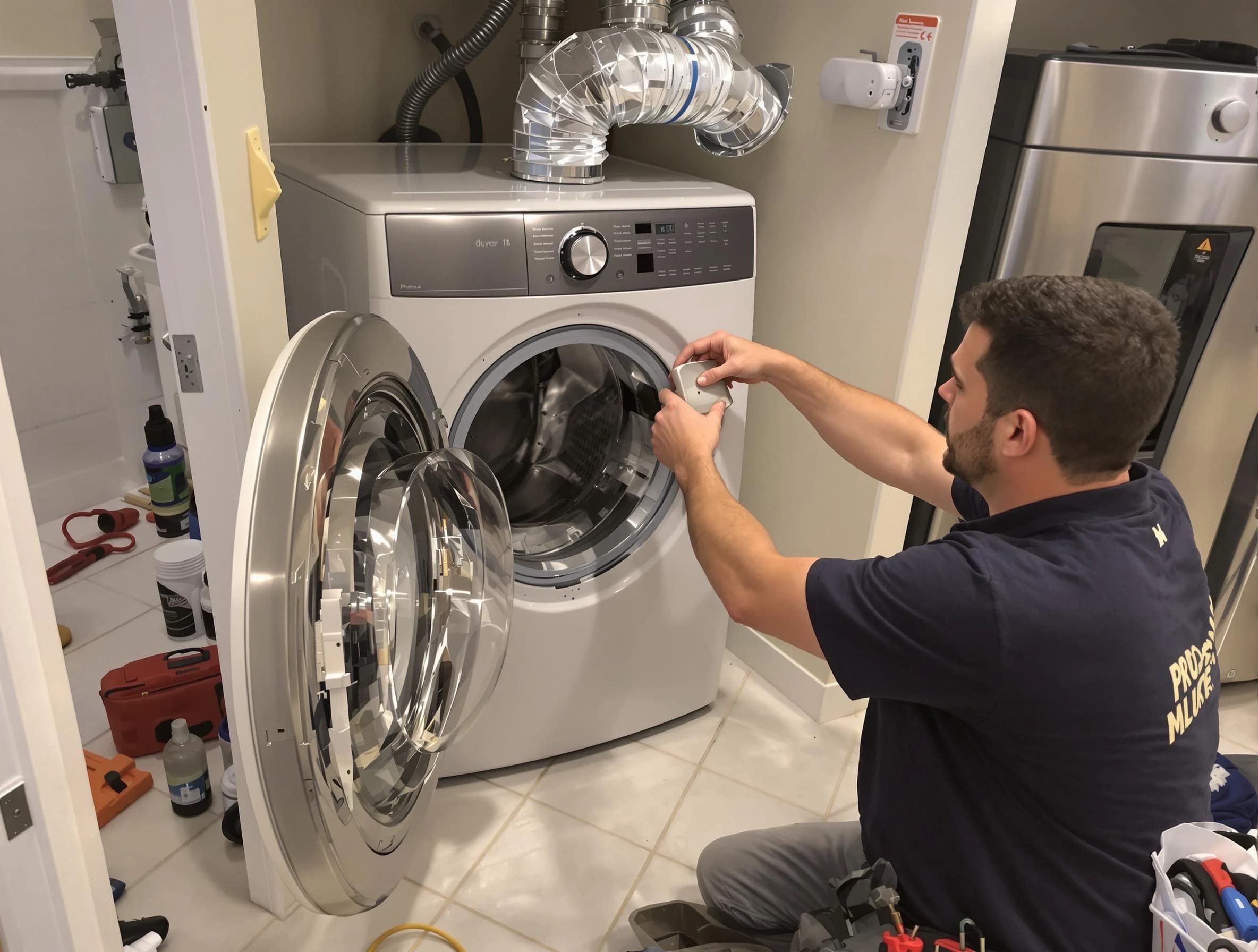 Glen Allen Dryer Vent Cleaning technician performing precise dryer vent hose installation in Glen Allen