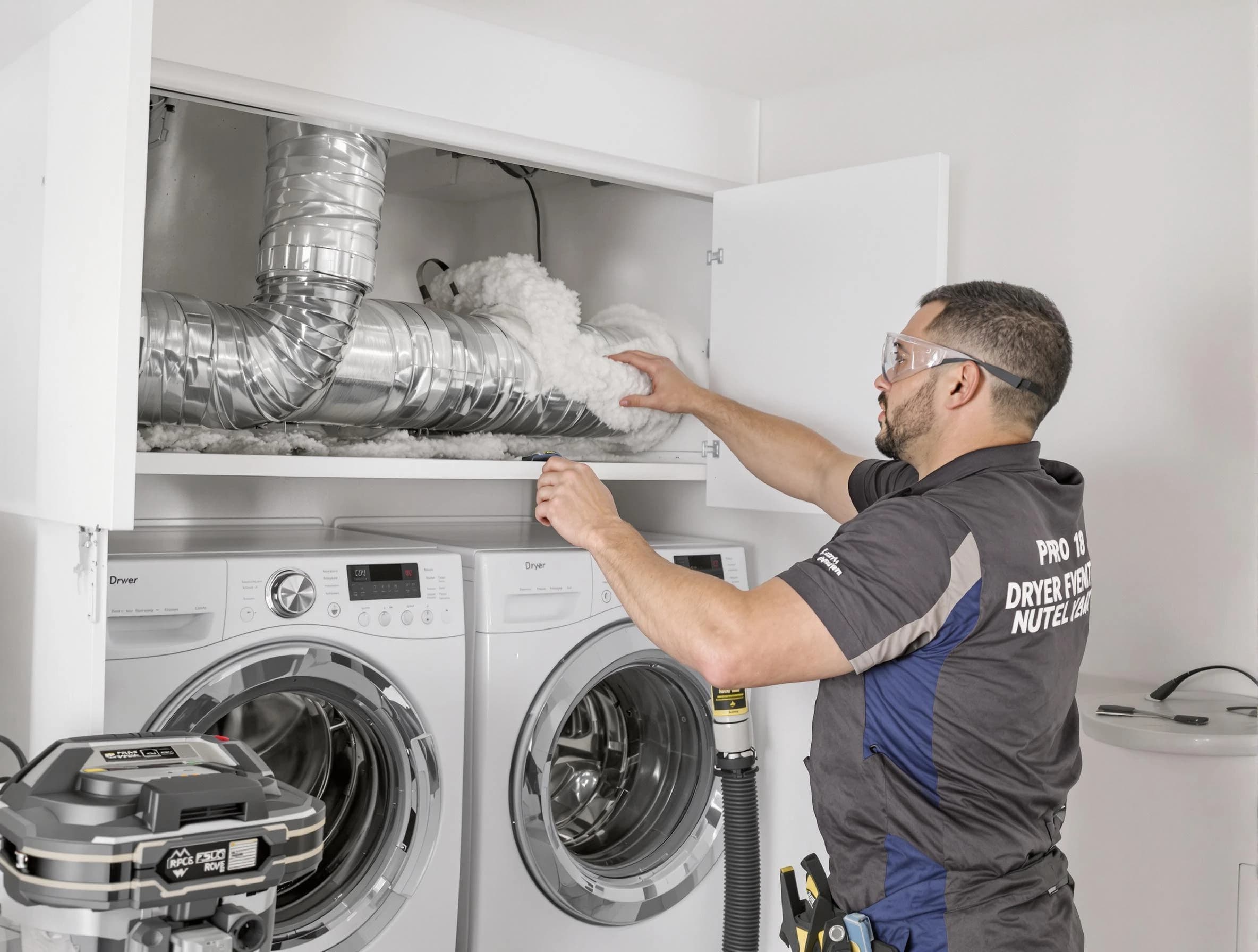 Glen Allen Dryer Vent Cleaning certified technician performing specialized gas dryer vent cleaning in Glen Allen