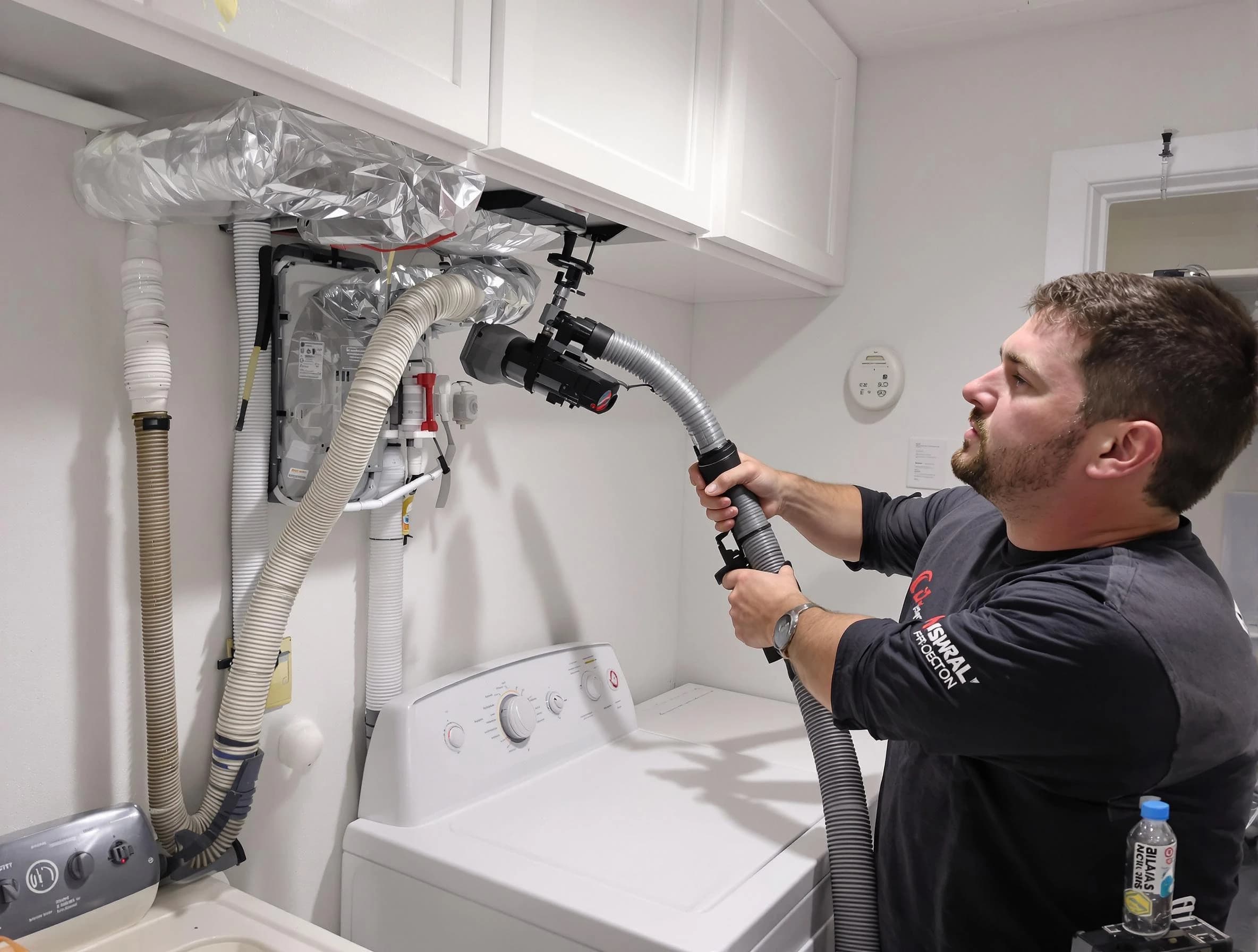Glen Allen Dryer Vent Cleaning certified technician performing safety-focused gas dryer vent cleaning in Glen Allen