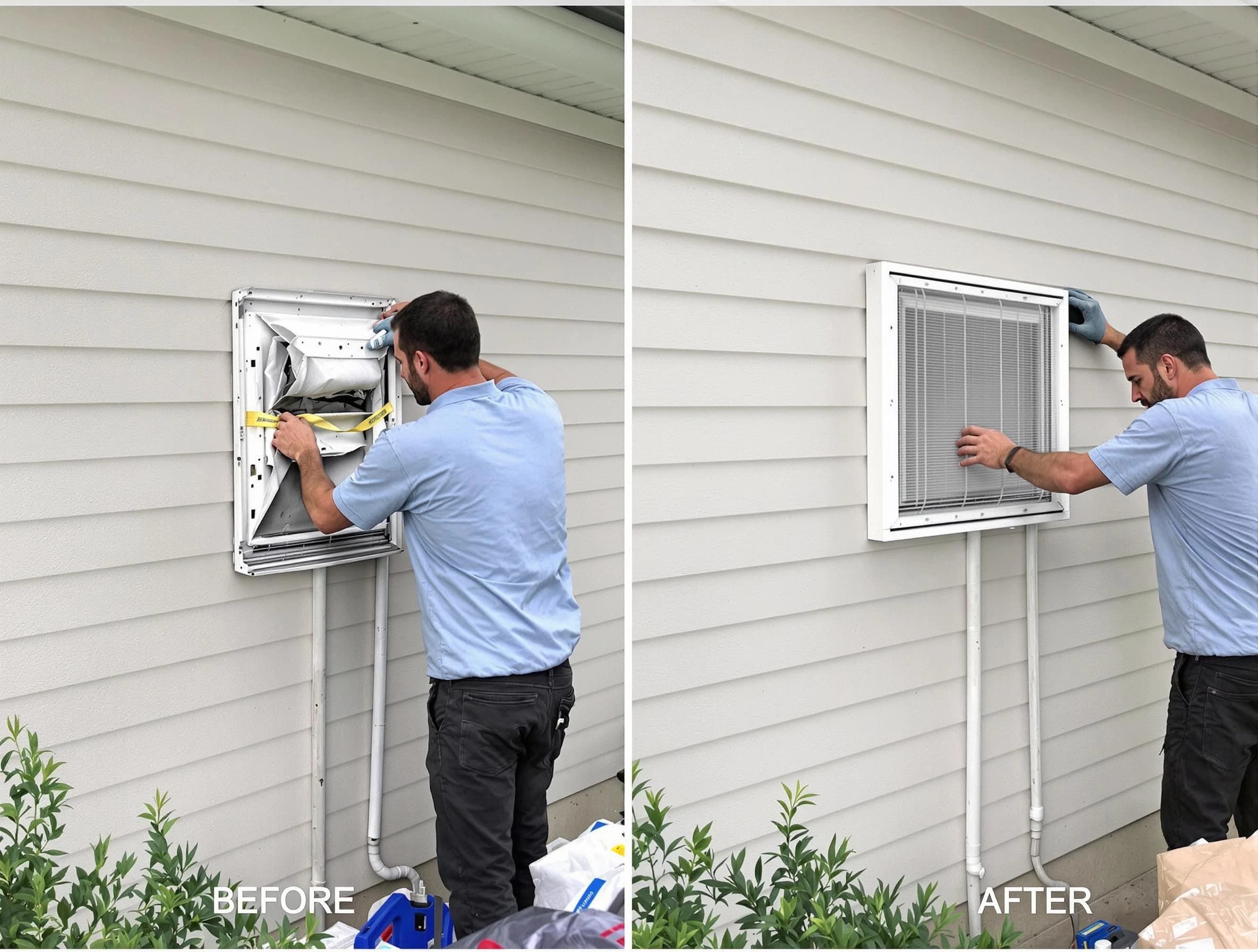 Glen Allen Dryer Vent Cleaning technician installing high-quality dryer vent cover at a residential property in Glen Allen