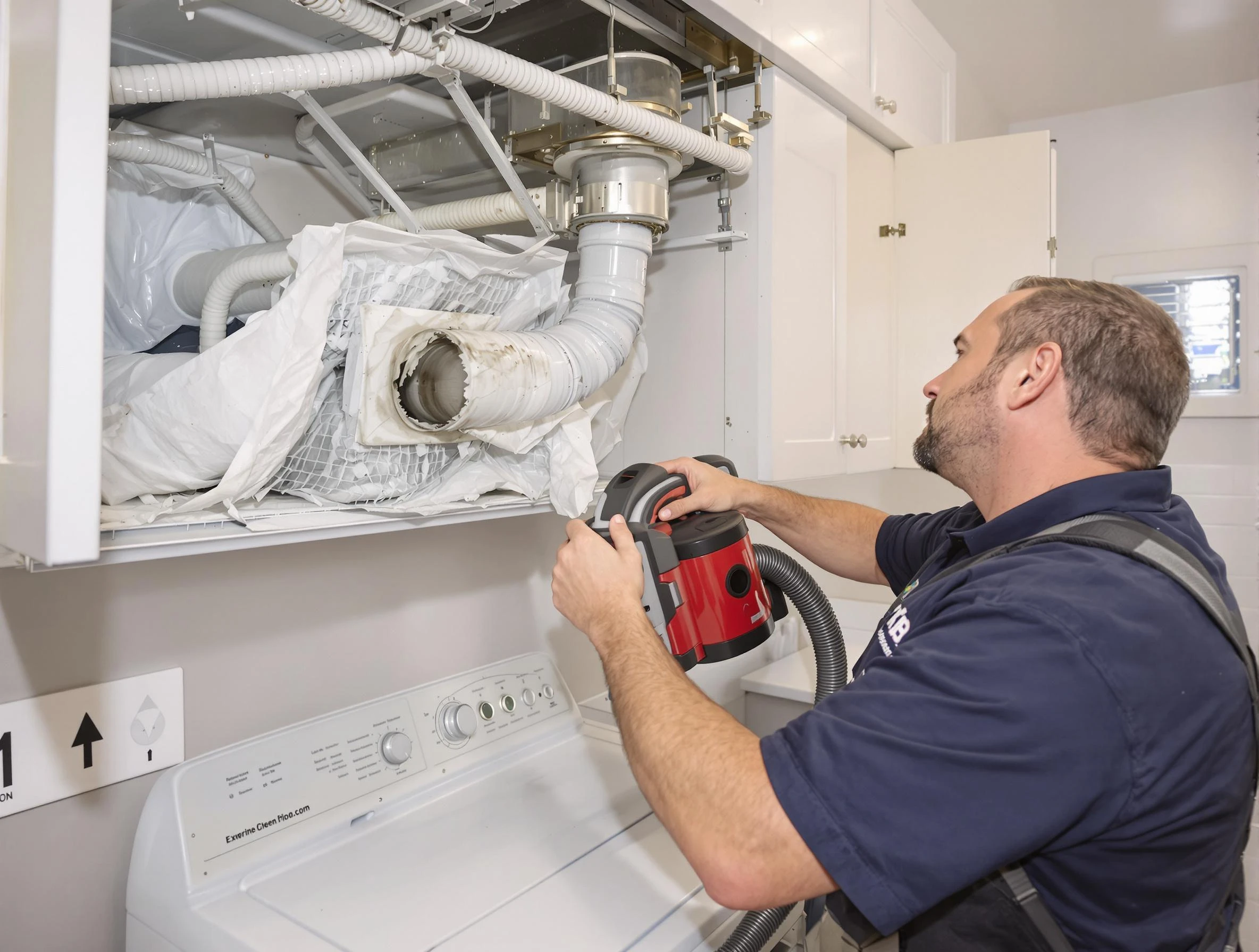 Glen Allen Dryer Vent Cleaning technician performing professional exhaust vent cleaning at a residential property in Glen Allen